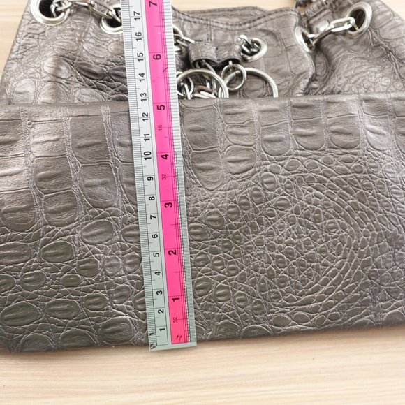 Crocodile Bag Leather Shoulder Gray Bucket Purse Embossed Studded Exotic Faux - Picture 9 of 15